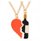 Best friend couples wine lovers necklace set